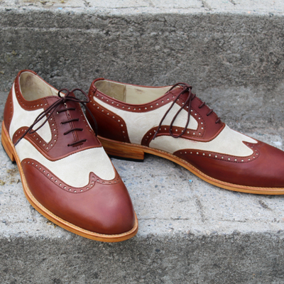 Crafted leather classic wingtip oxford lace up dress wedding shoes - Thumbnail 4