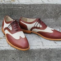 Crafted Leather Classic Wingtip Oxford Lace up Dress Wedding Shoes - Thumbnail 2