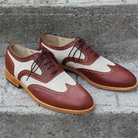 Crafted Leather Classic Wingtip Oxford Lace up Dress Wedding Shoes - Thumbnail 3