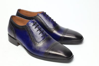 Crafted Leather Classic Men Fashion Blue Patina Oxford Dress Shoes