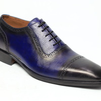 Crafted Leather Classic Men Fashion Blue Patina Oxford Dress Shoes - Thumbnail 2