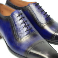 Crafted Leather Classic Men Fashion Blue Patina Oxford Dress Shoes - Thumbnail 3