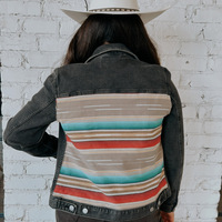 Women's Tribal Black Denim Jacket LRG - Thumbnail 1
