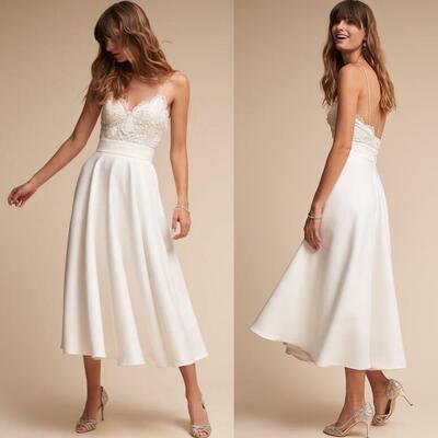 A line spaghetti straps backless wedding dresses