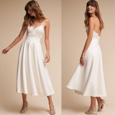 A Line Spaghetti Straps Backless Wedding Dresses