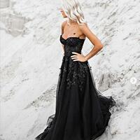 Sweetheart Black Lace Long Prom Dresses - Thumbnail 1