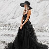 Sweetheart Black Lace Long Prom Dresses - Thumbnail 3