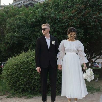 Cute tea-length beach boho long sleeves wedding dresses