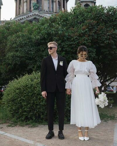 Cute Tea-length Beach Boho Long Sleeves Wedding Dresses