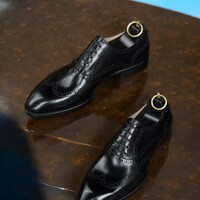 Handmade Men's Bespoke Choice Black Wingtip Shoes - Thumbnail 1