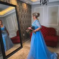  Sky Blue Mermaid The Bride /Groom Dresses Lace Beaded Evening Prom Formal Party Birthday Celebrity Mother Of Groom Gowns Dress  - Thumbnail 5