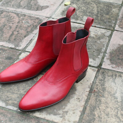 Crafted leather elegant and classic red leather handmade mens fashion chelsea boot - Thumbnail 5