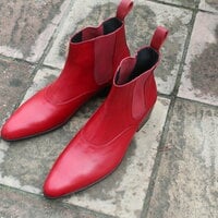 Crafted Leather Elegant and Classic Red Leather Handmade Mens Fashion Chelsea Boot - Thumbnail 1