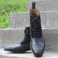 Crafted Leather Men's Black Calf and Black Suede High Ankle Lace up Boots - Thumbnail 1