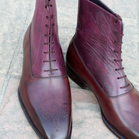 Crafted Leather Men Designer Burgundy Patina Leather Ankle High Boot - Thumbnail 1
