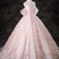 Pink Tulle Sequins Floor Length Prom Dress - Thumbnail 1