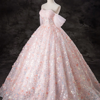 Pink Tulle Sequins Floor Length Prom Dress - Thumbnail 2