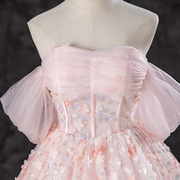 Pink Tulle Sequins Floor Length Prom Dress - Thumbnail 3