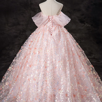 Pink Tulle Sequins Floor Length Prom Dress - Thumbnail 4