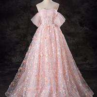 Pink Tulle Sequins Floor Length Prom Dress - Thumbnail 6