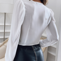 White Long Sleeved Lace Splicing Top - Thumbnail 1