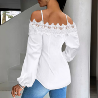 Elegant Lace Splicing Long Sleeved Shirt - Thumbnail 2