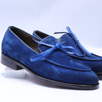 Crafted Leather Classic Blue Suede Leather Tassel Loafers Dress Shoes - Thumbnail 2