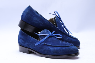 Crafted Leather Classic Blue Suede Leather Tassel Loafers Dress Shoes