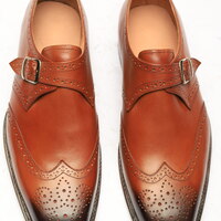 Crafted Leather Classic Brown Leather Wingtip Monk Strap Dress Shoes - Thumbnail 2