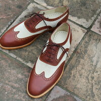 Crafted Leather Classic Brown White Suede Leather Wingtip Oxford Dress Shoes - Thumbnail 3