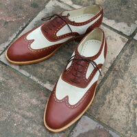 Crafted Leather Classic Brown White Suede Leather Wingtip Oxford Dress Shoes - Thumbnail 6