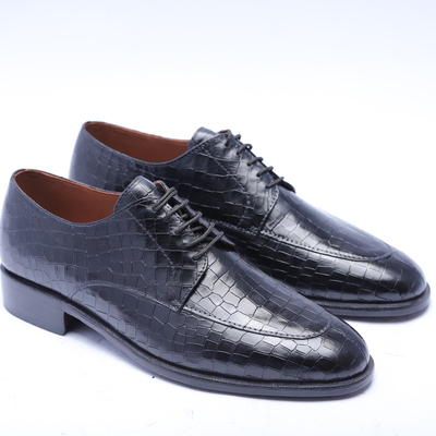 Crafted leather classic black crocodile leather lace up alligator dress shoes - Thumbnail 4