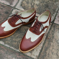 Crafted Leather Classic Brown White Suede Leather Wingtip Oxford Dress Shoes - Thumbnail 7