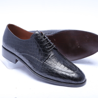 Crafted Leather Classic Black Crocodile Leather Lace up Alligator Dress Shoes - Thumbnail 1