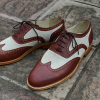 Crafted Leather Classic Brown White Suede Leather Wingtip Oxford Dress Shoes - Thumbnail 8