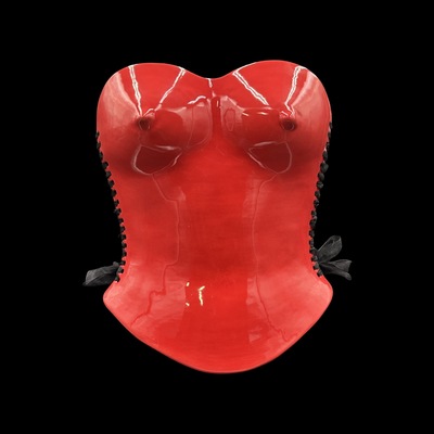 Red tatas wearable ceramic corset by: nicole moan 