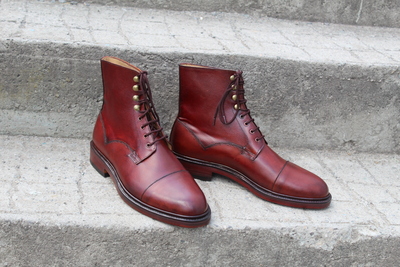 Crafted Leather Classic Burgundy Leather Ankle High Lace up Boot