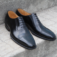 Crafted Leather Men Black Calf Leather Handmade Dress Formal Lace up Shoes - Thumbnail 1