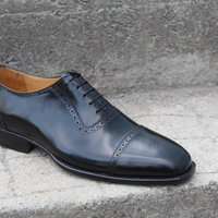 Crafted Leather Men Black Calf Leather Handmade Dress Formal Lace up Shoes - Thumbnail 2