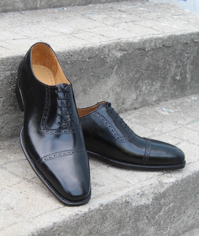 Crafted Leather Men Black Calf Leather Handmade Dress Formal Lace up Shoes