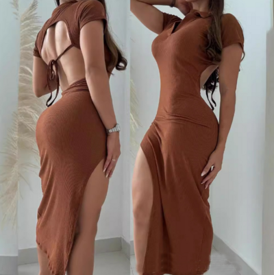 Women's V-neck Mesh Splicing Short Sleeve Dress