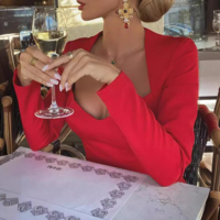 Elegant Women'S Red Long Sleeved Dress - Thumbnail 1