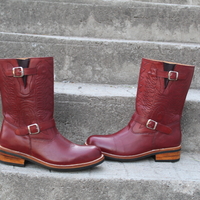 Crafted Leather Classic Handmade Burgundy Leather Ankle High Strap Cowboy Boot - Thumbnail 1