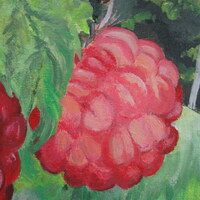 "Raspberries" Acrylic painting on 11 x 14 inch stretched canvas, Original artwork by N.E.Thompson - Thumbnail 3