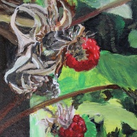 "Raspberries" Acrylic painting on 11 x 14 inch stretched canvas, Original artwork by N.E.Thompson - Thumbnail 4