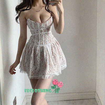 (NO REFUND AND EXCHANGE)Sexy temperament bow tie corset strapless lace dress