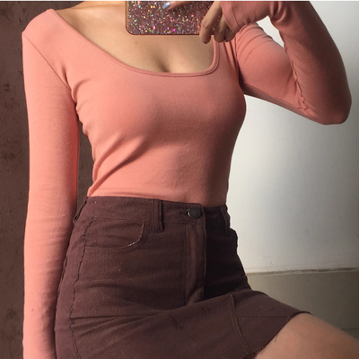 (no refund and exchange)large u-neck long-sleeved cleansing bodysuit