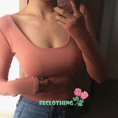 (no refund and exchange)large u-neck long-sleeved cleansing bodysuit