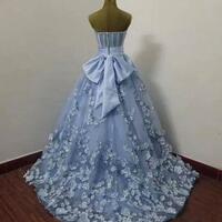 Sweetheart Blue Tulle Long Party Dress with Flowers - Thumbnail 1