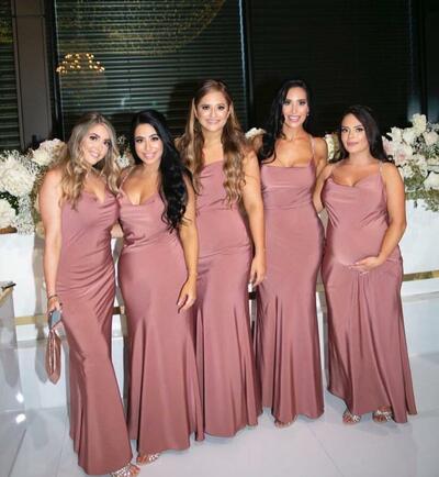 Simple Dusty Rose Silk Satin Long Bridesmaid Dresses